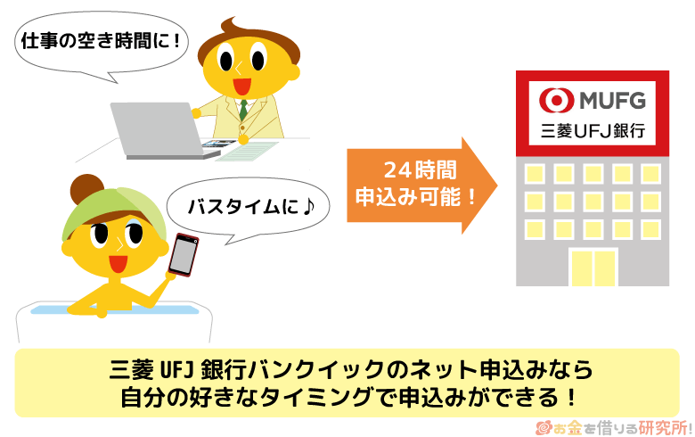 三菱UFJ銀行バンクイックのネット申し込みなら24時間申込み可能