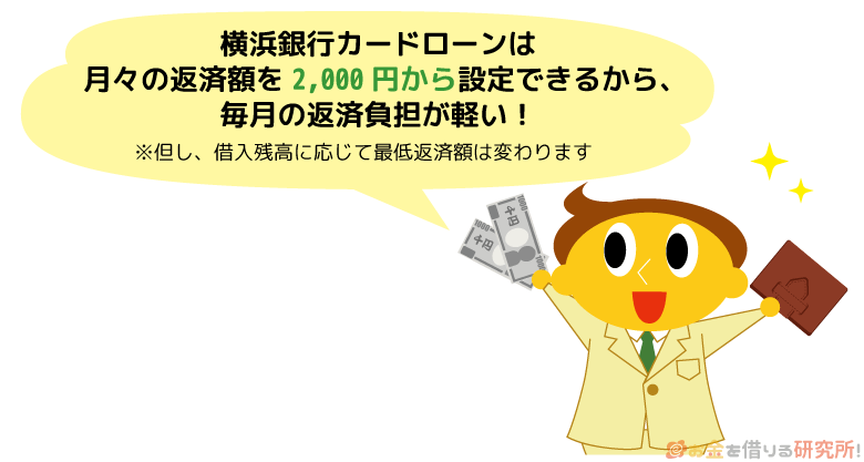 横浜銀行カードローンの最低返済額は2,000円からと低い